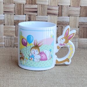 Vintage 1980s Easter Bunny Ceramic Mug With Bunny Handle Made In Japan